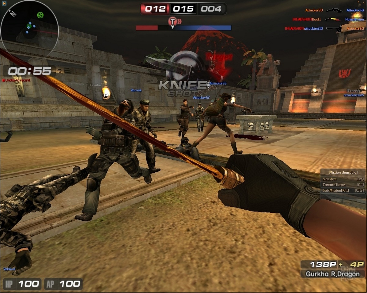 Game playing screen shot of FPS game “Sudden Attack.”